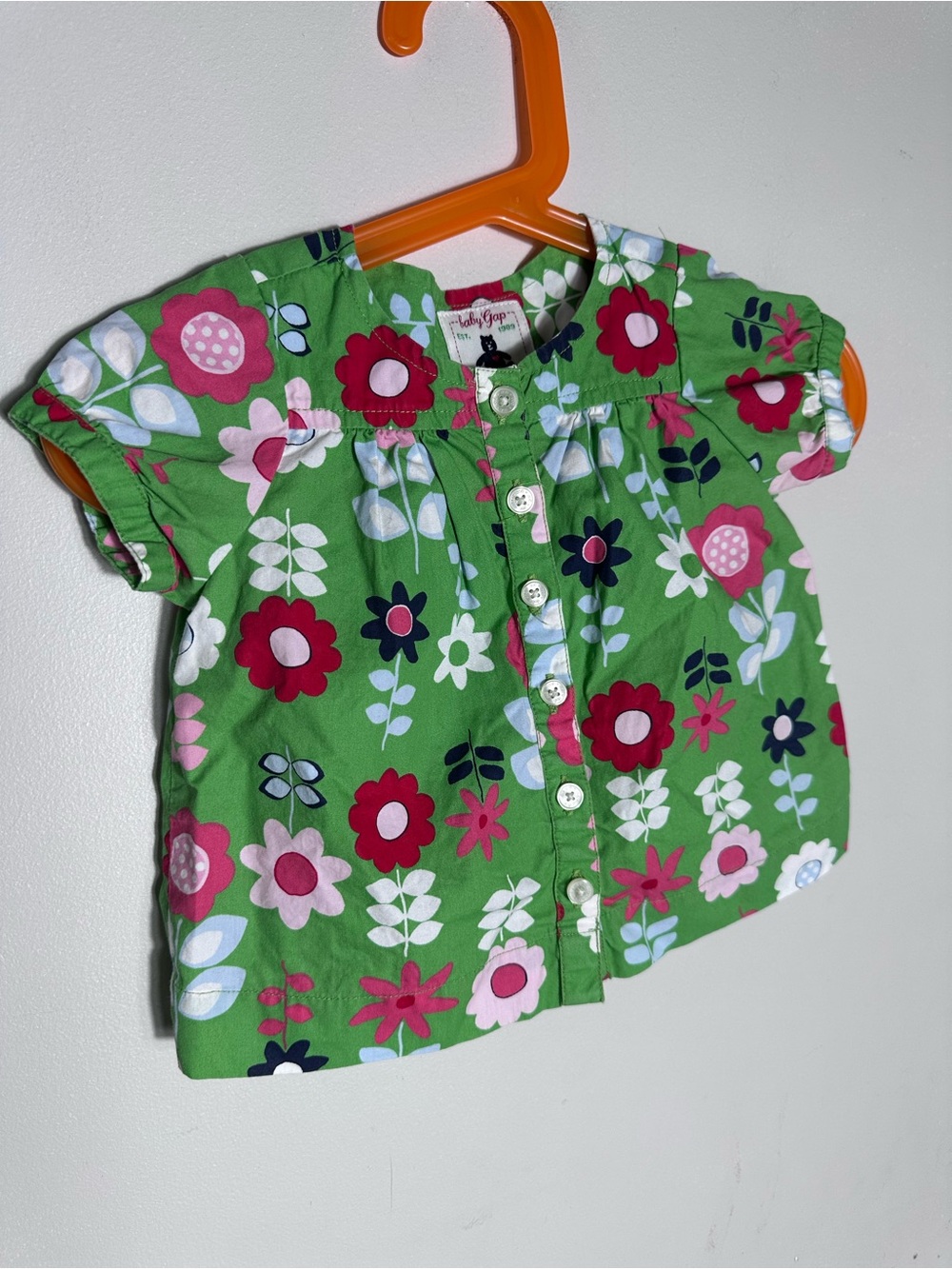 Y2K Baby Gap Green Floral Button-Front infant Shirt